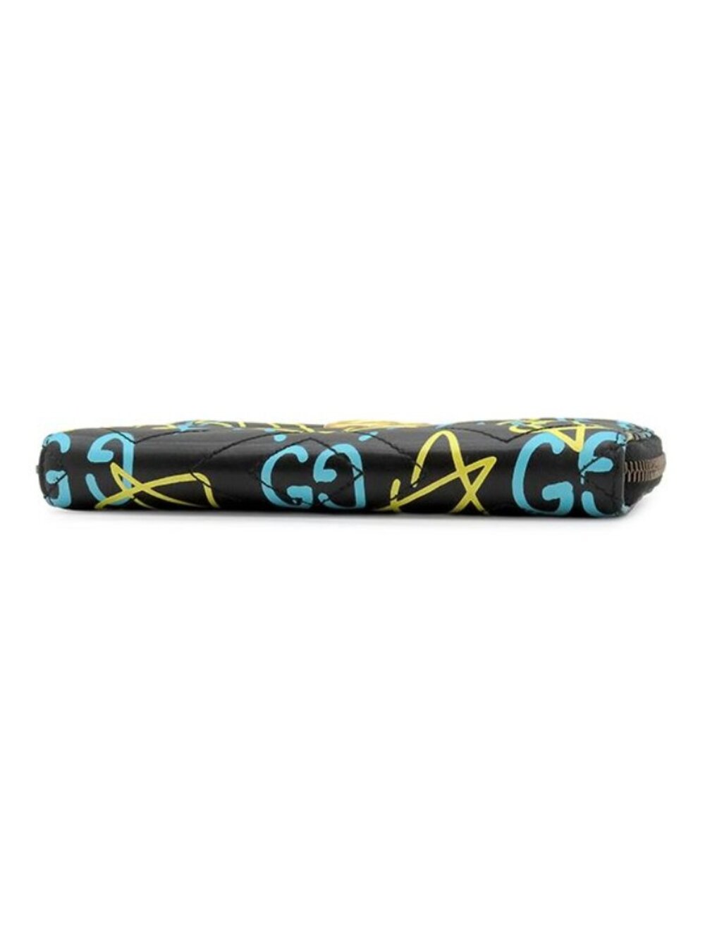 Gucci Wallet Ghost Zip Around Leather Black Yellow Blue Vintage GG Star Doodle - Picture 3 of 12